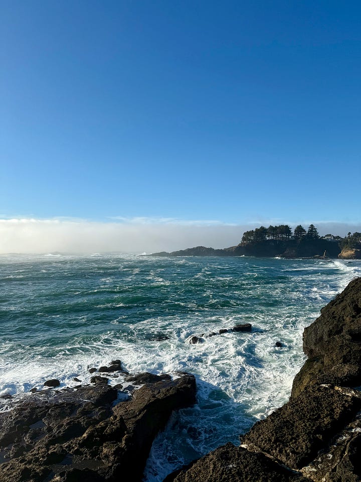 road trip car and view of the coast