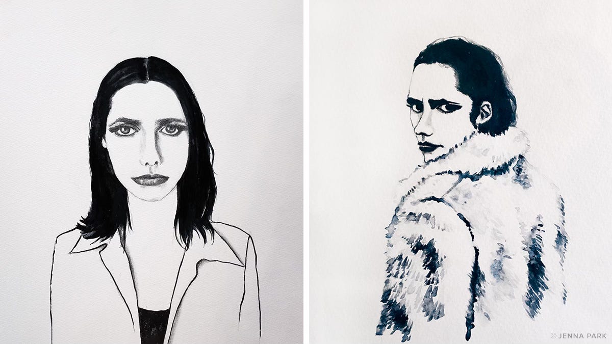 Two ink drawings of PJ Harvey Two ink drawings of PJ Harvey