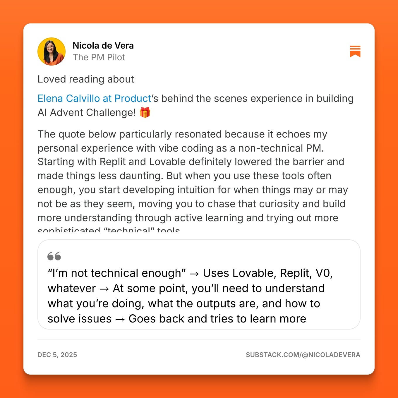Nicola de Vera feedback