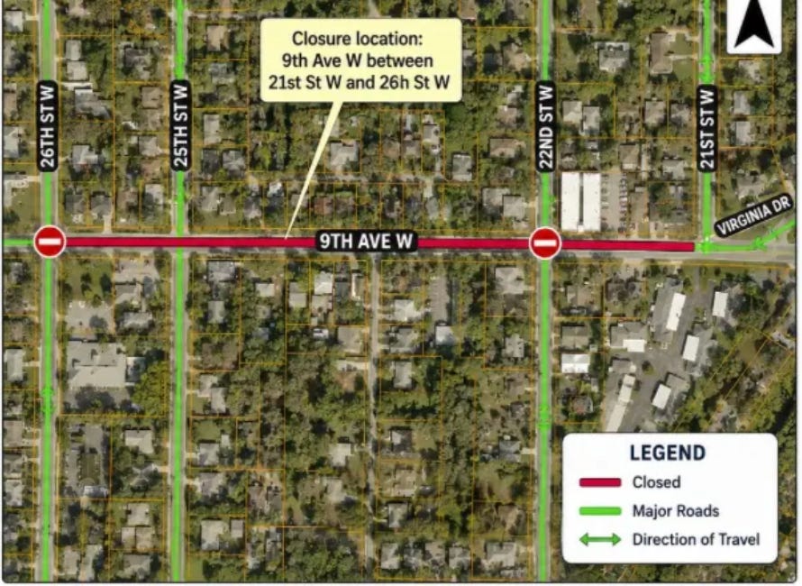 9th Avenue West Closed for Utility Inspections Through Thursday