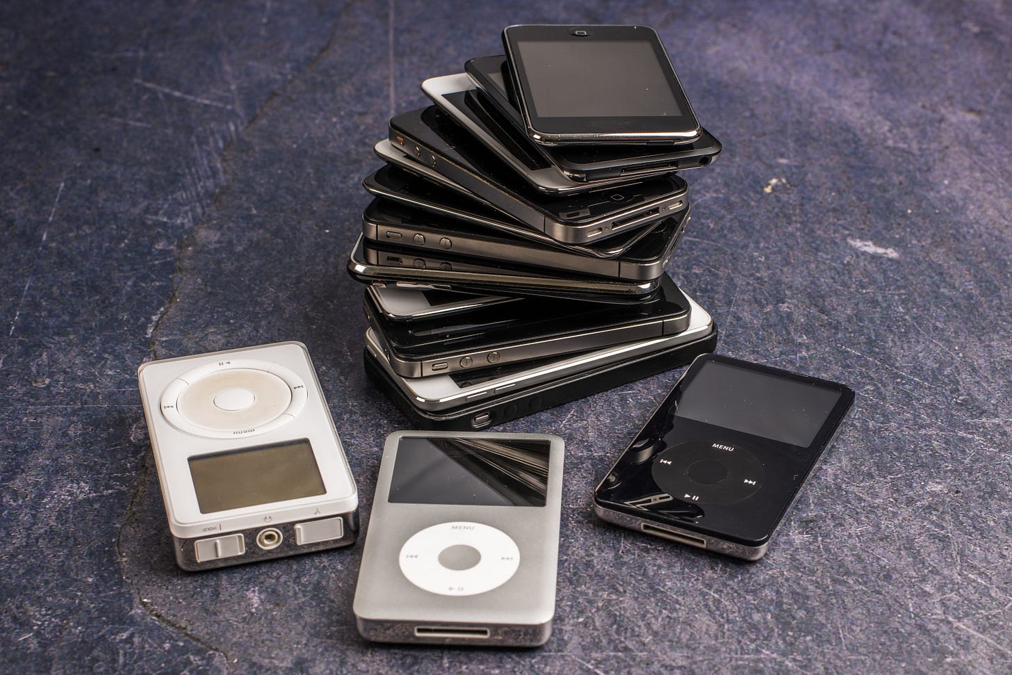 A stack of vintage Apple iPods. A stack of vintage Apple iPods.