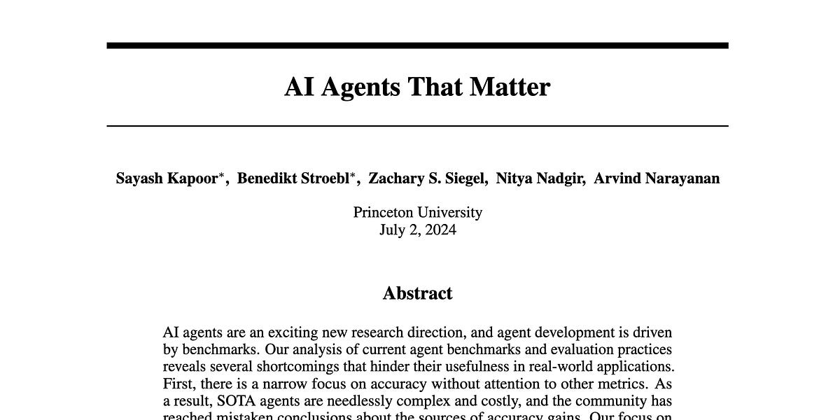 New paper: AI agents that matter