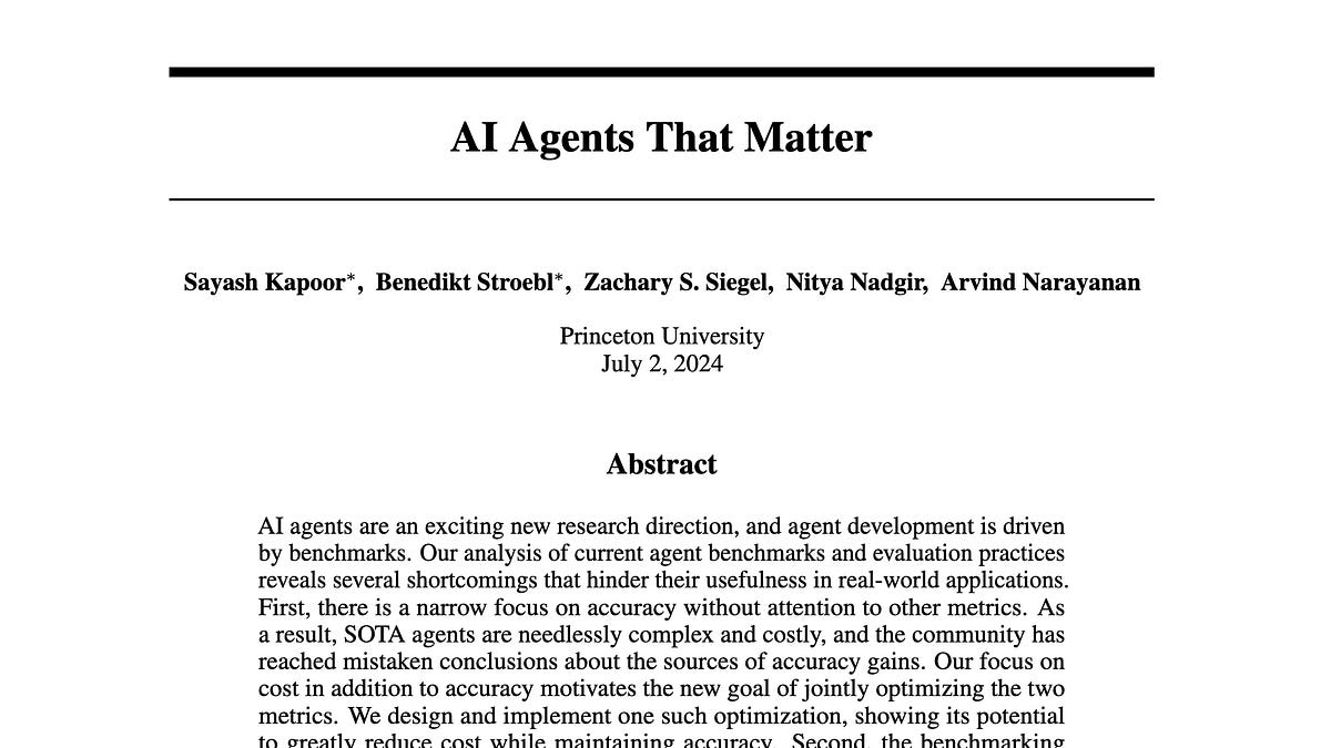 New paper: AI agents that matter