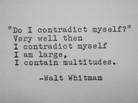 This may contain: an old typewriter with the words do i contradict myself? very well then