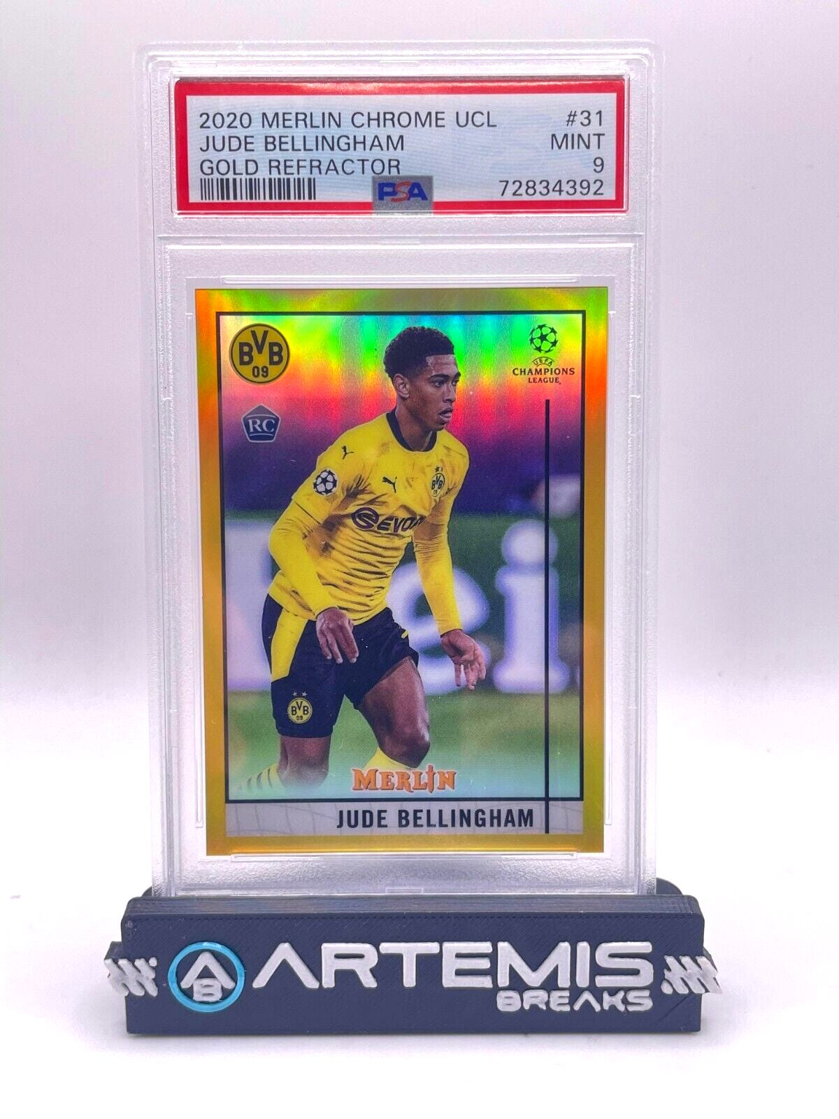 PSA 9 2020-21 Topps Merlin Chrome UCL Jude Bellingham RC Gold Refractor /50 - Picture 1 of 2