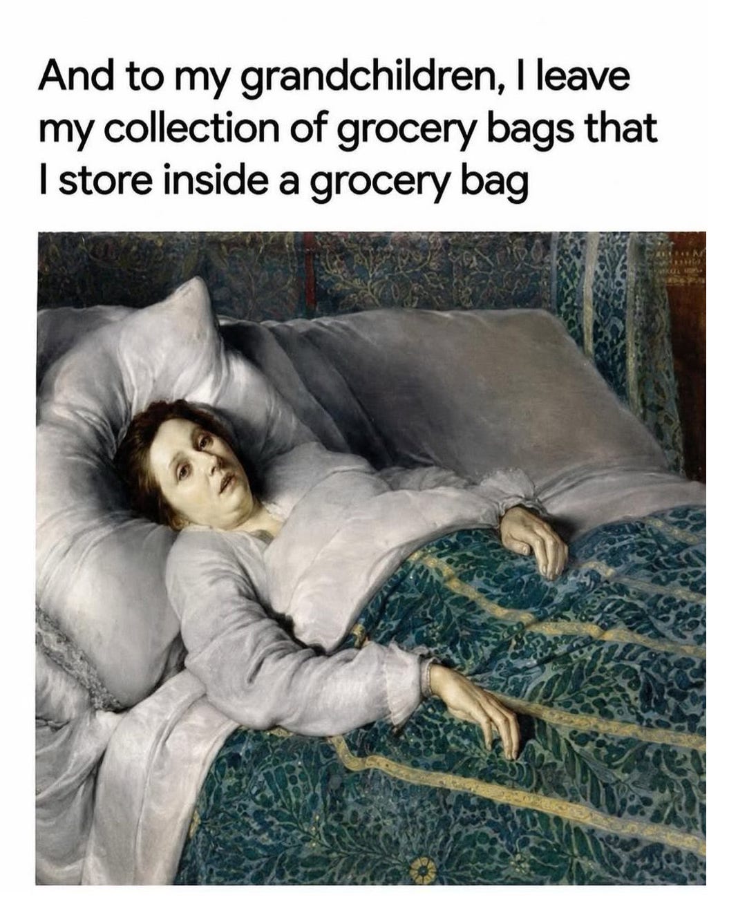 Meme about a collection of bags inside a bag