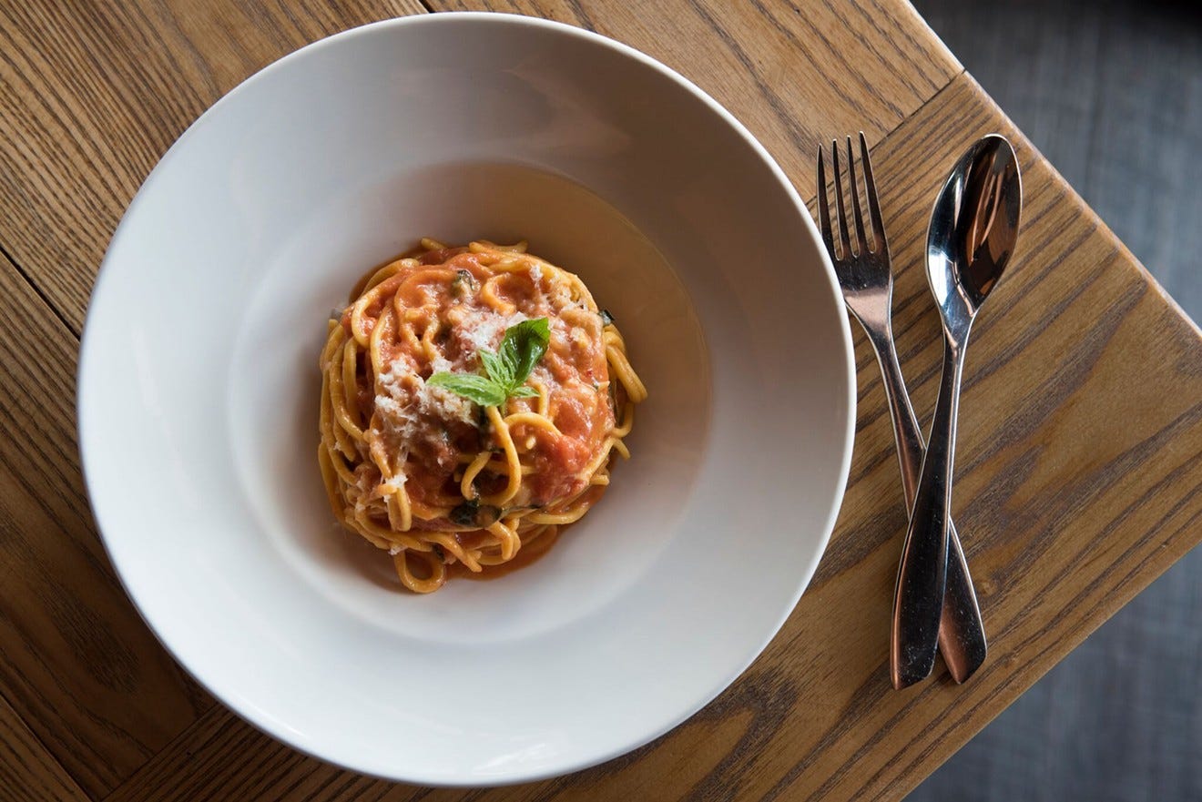 Spaghetti pomodoro at Macchialina. Spaghetti pomodoro at Macchialina.