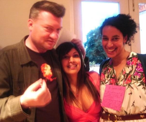 three friends at a party