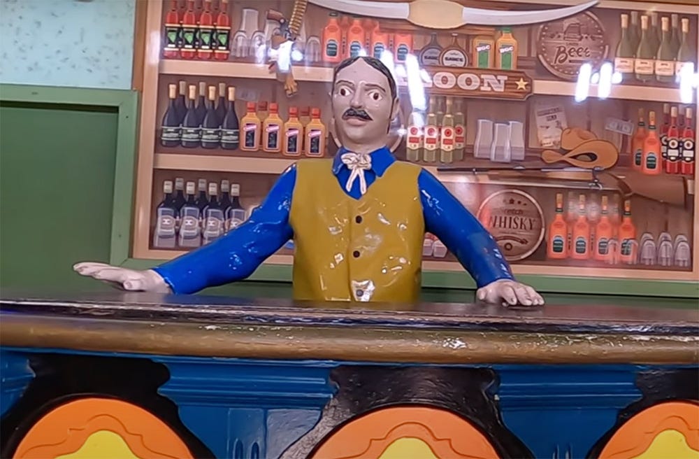 Photo of the bartender in the saloon bar at Cowboy Town, Blackgang Chine