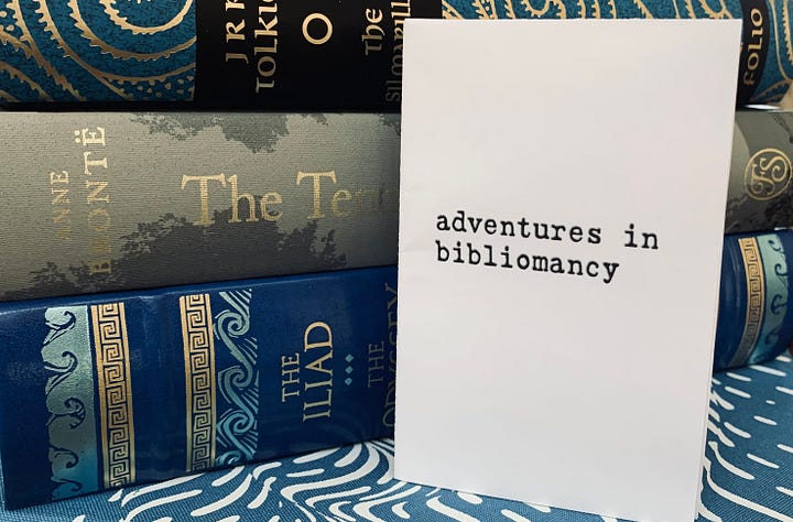 Four photos: an "adventures in bibliomancy" zine standing before a stack of books; a blackout poem that reads "Are you there - listen to me - tell your story - tell everything - give as much detail as possible - now - here - it - is - never - a - waste - of time"; 2 cameras; and a screenshot of an essay I wrote called "Dear Jennifer Coolidge," featuring a still from Austenland of 3 women in Regency clothing