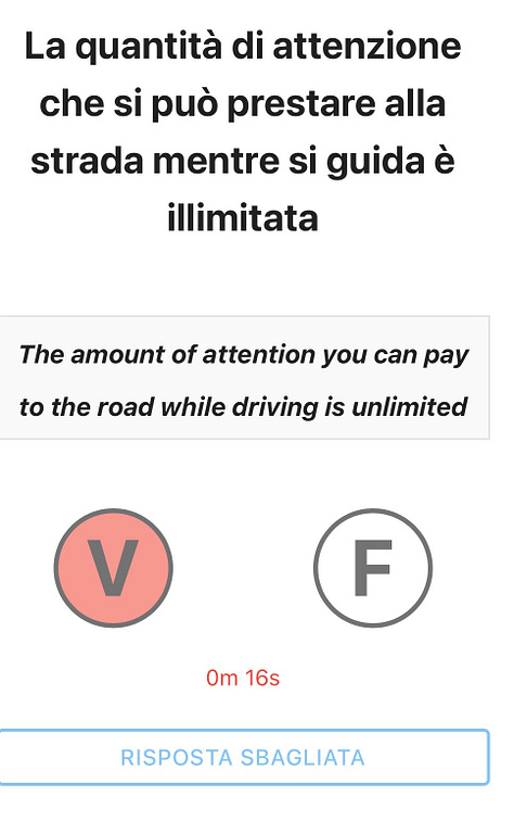 Questions in driving school quiz