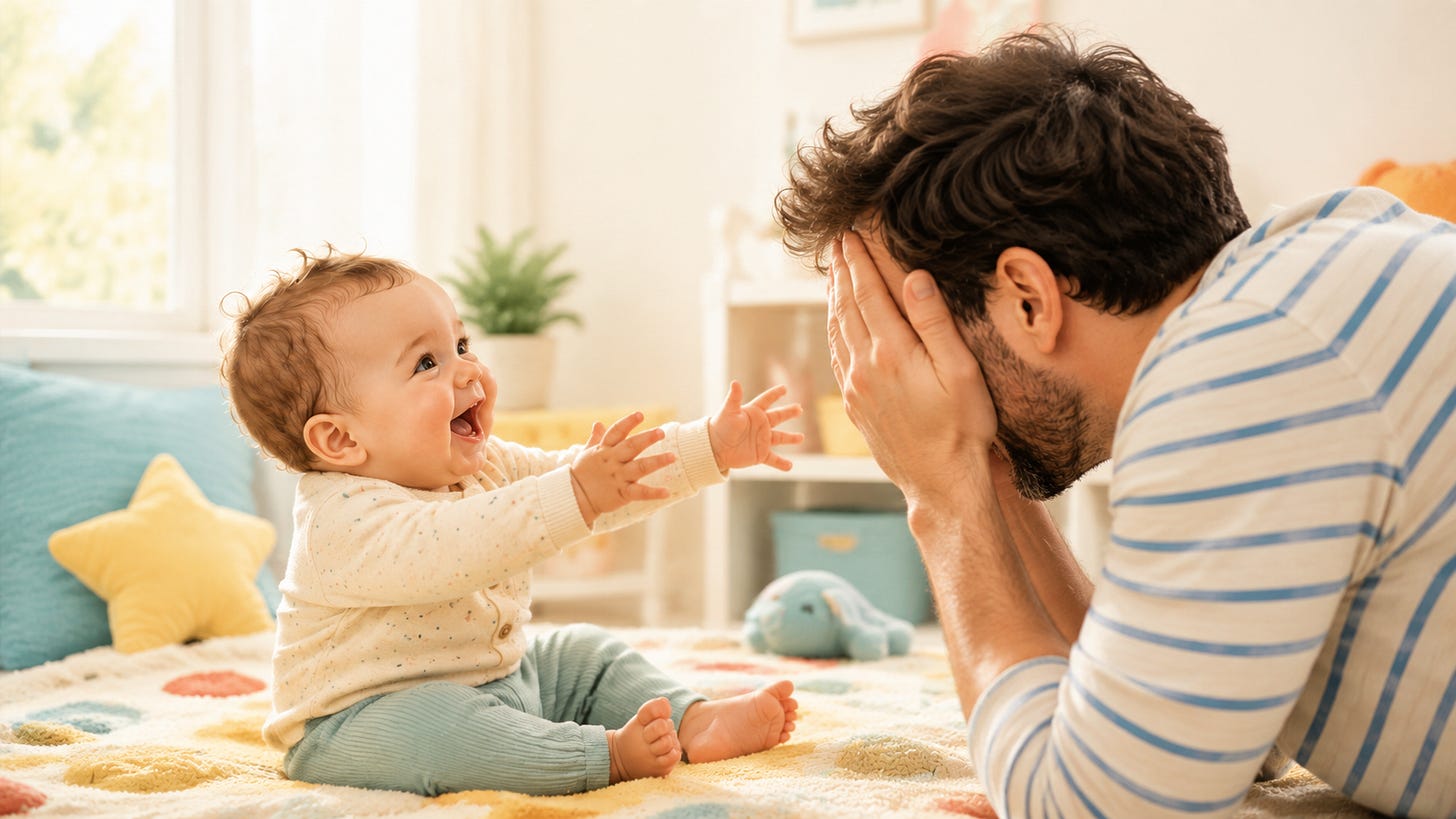 Dad playing peekaboo with baby Dad playing peekaboo with baby