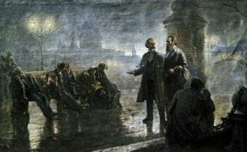 beforethesunrisekarlmarxandfriedrichengelswalkinginnightlondonbymikhaildzhanashviliorig | MR Online | Before the sunrise Karl Marx and Friedrich Engels walking in night London by Mikhail Dzhanashvili | MR Online