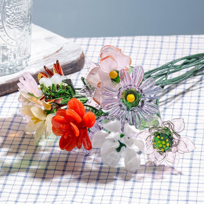 Handmade Glass Birth Month Flower Bouquet, Birthday Gift, Birth Flower Gift, Personalized Gifts, Gift for Her, Gift for Mom,Chirsmas Gift image 1