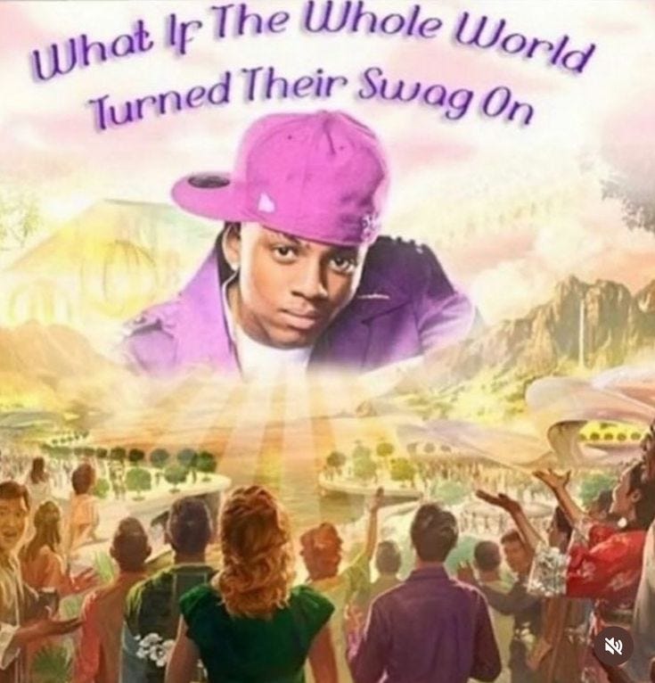 This may contain: a movie poster with the words, what if the whole world turned their swag on?
