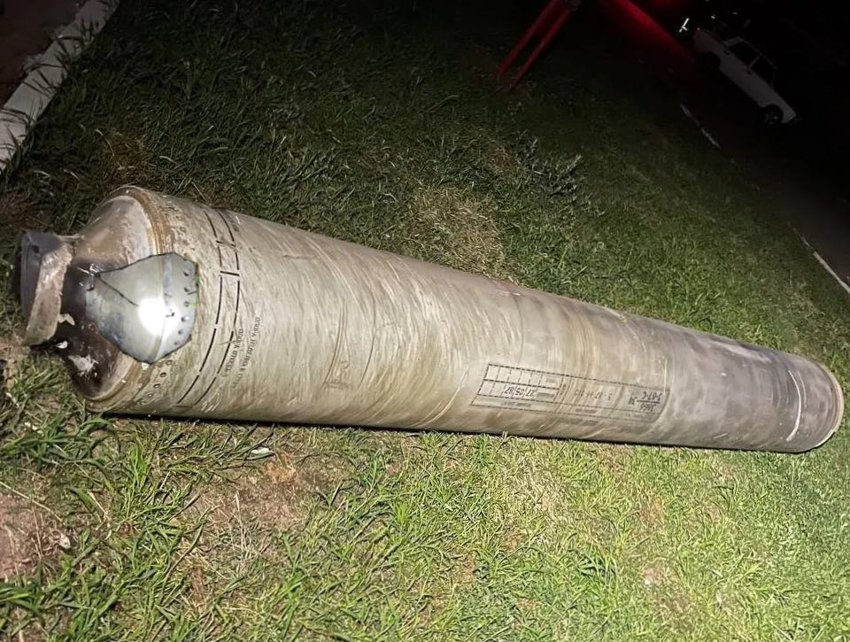 Debris from Przewodów overlaid onto known expended rocket engine from 5V55 air defense missile.