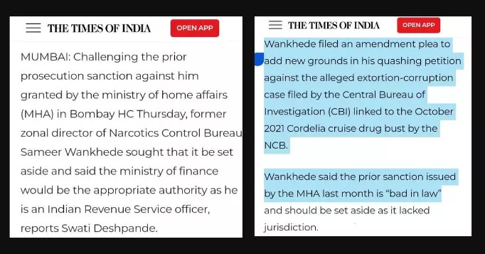 Amendment plea of Sameer Wankhede before Bombay High Court.