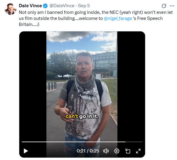 Figure 1 - Dale Vince Banned from Reform Party Conference