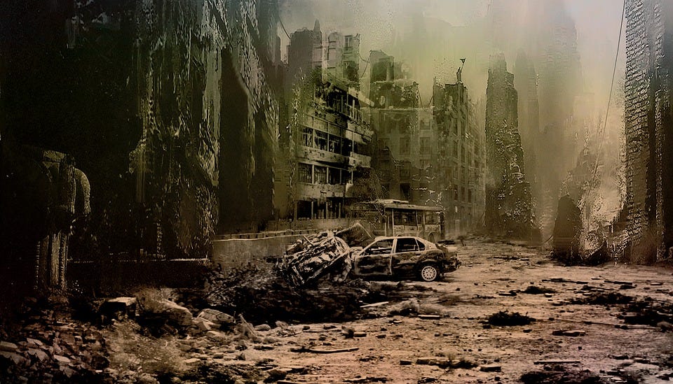 Apocalypse, City, Ruins, Buildings, Skyscrapers, Road