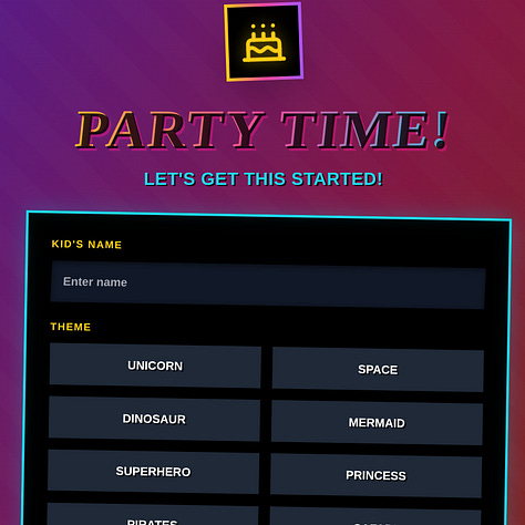 screenshots of a Party Planner app page