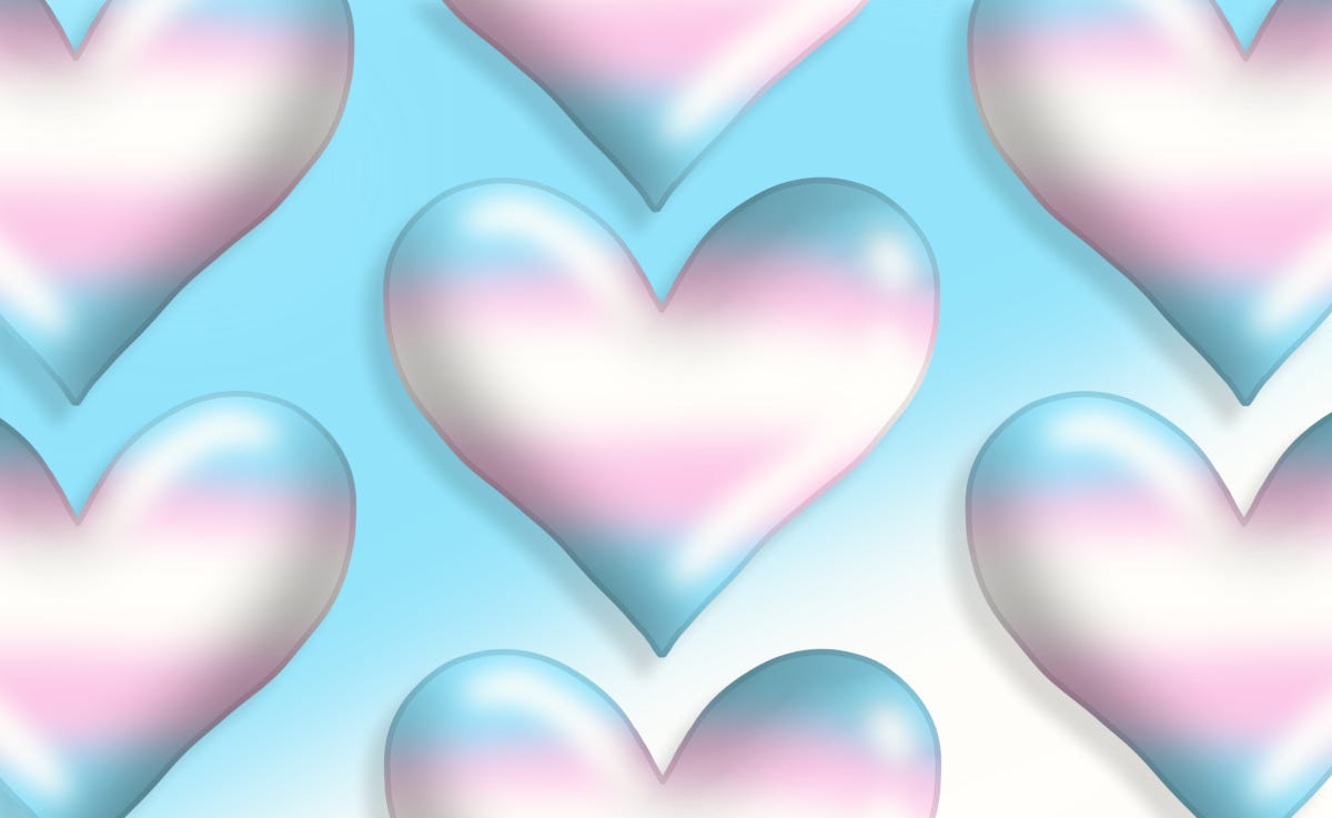 Hearts in colors related to the pro-transgender movement