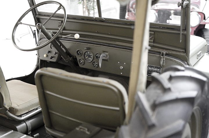 1944 Willys-Overland agri Jeep CJ-2 interior.