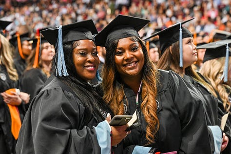 Various photos of graduates at Troy University's commencement ceremony.