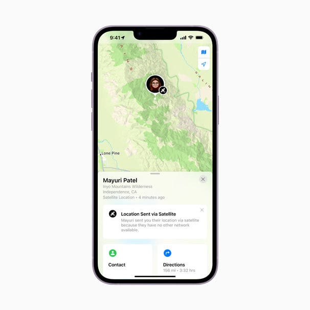 iPhone 透過 Find My 分享衛星位置|來源:Apple Newsroom iPhone 透過 Find My 分享衛星位置|來源:Apple Newsroom