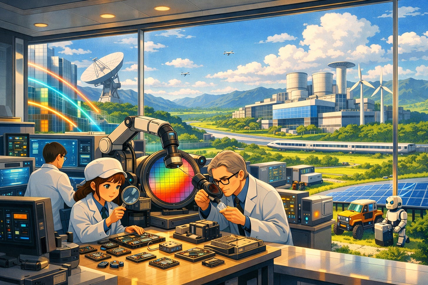 Ghibli lab with panoramic tech view