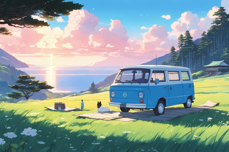 Prompt: felt pen outline, kei car, as your name anime., golden ratio, fake detail, trending pixiv fanbox, acrylic palette knife, style of makoto shinkai studio ghibli genshin impact james gilleard greg rutkowski chiho aoshima Prompt: felt pen outline, kei car, as your name anime., golden ratio, fake detail, trending pixiv fanbox, acrylic palette knife, style of makoto shinkai studio ghibli genshin impact james gilleard greg rutkowski chiho aoshima