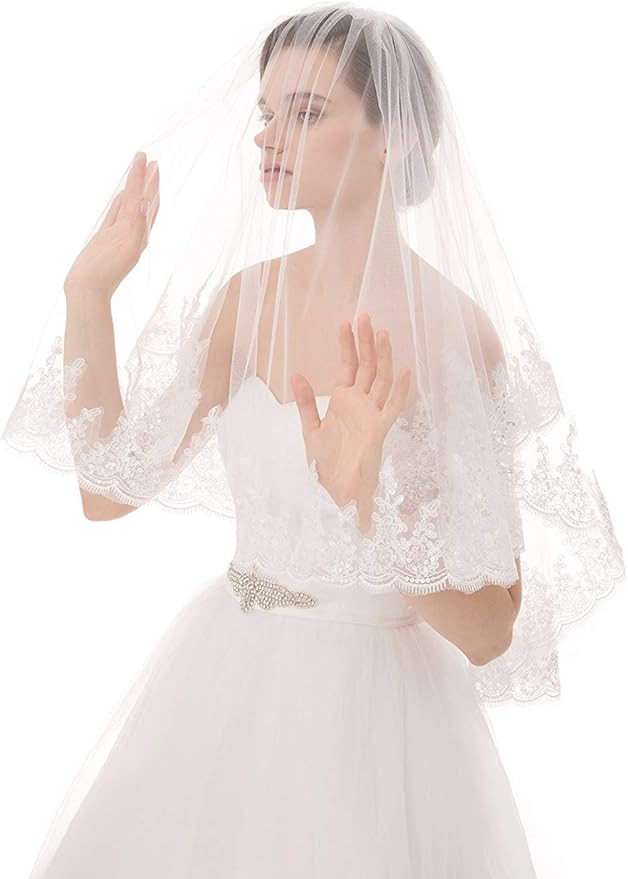 WOWBRIDAL 2 Layers Short Bridal Veil Wedding With Comb Sequined Edge bachelorette WOWBRIDAL 2 Layers Short Bridal Veil Wedding With Comb Sequined Edge bachelorette