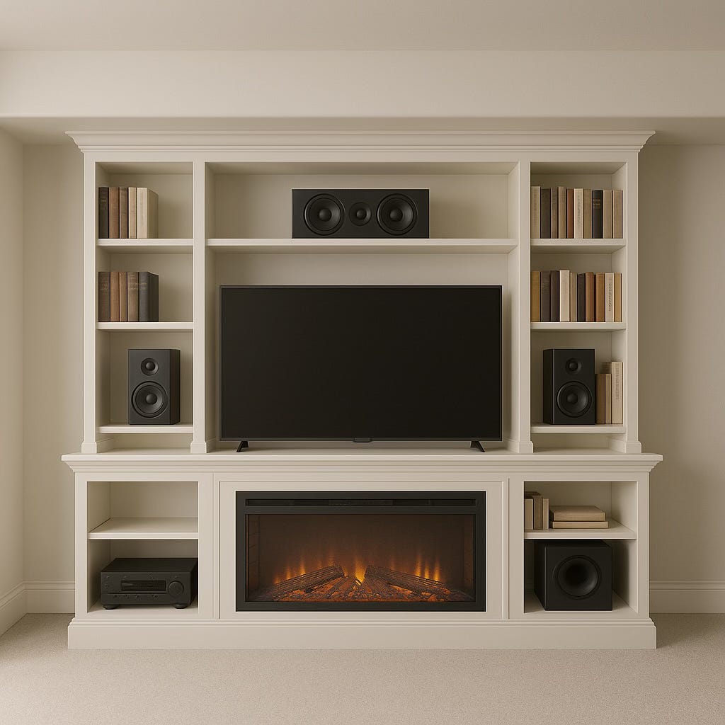 AI render of a built-in entertainment center.