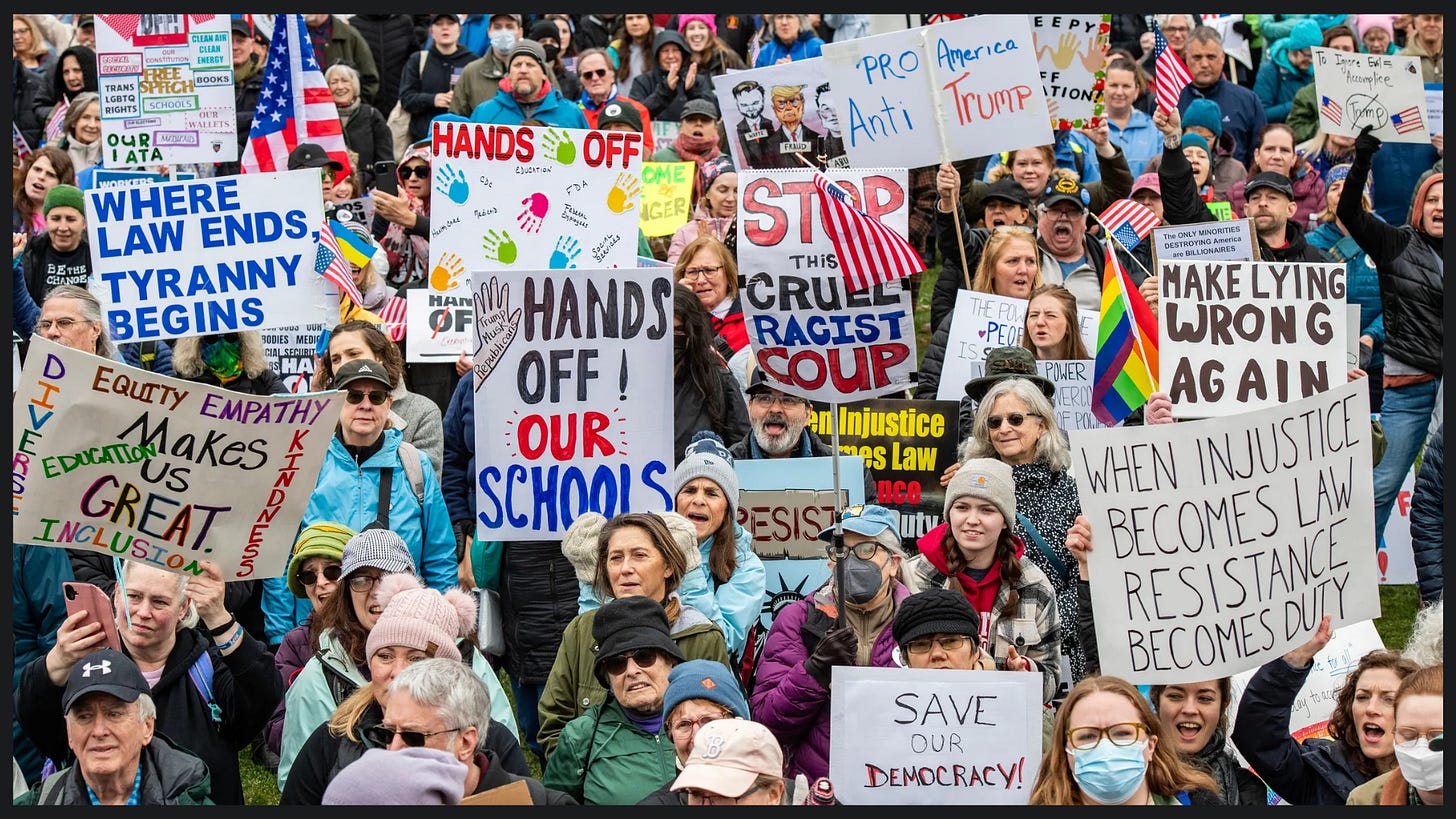 Thousands of demonstrators gather in Boston during the “Hands Off Massachusetts” protest/rally on April 5, 2025. Thousands of demonstrators gather in Boston during the “Hands Off Massachusetts” protest/rally on April 5, 2025.