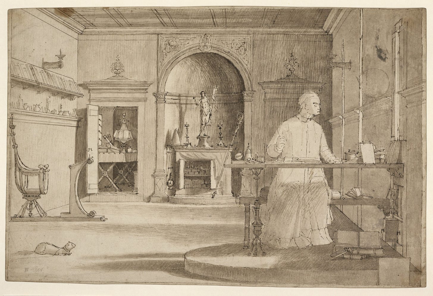 Augustine looking up from a study of books Augustine looking up from a study of books