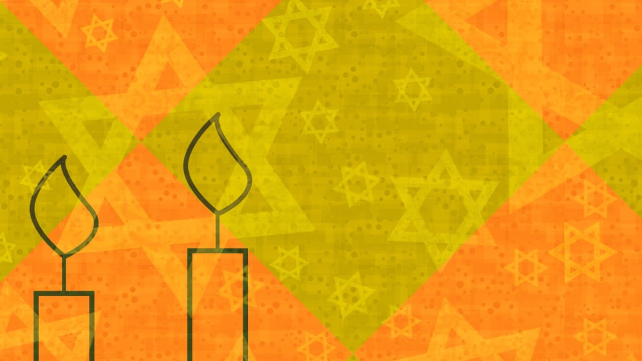 a collage of stars of Davids and two Shabbat candles