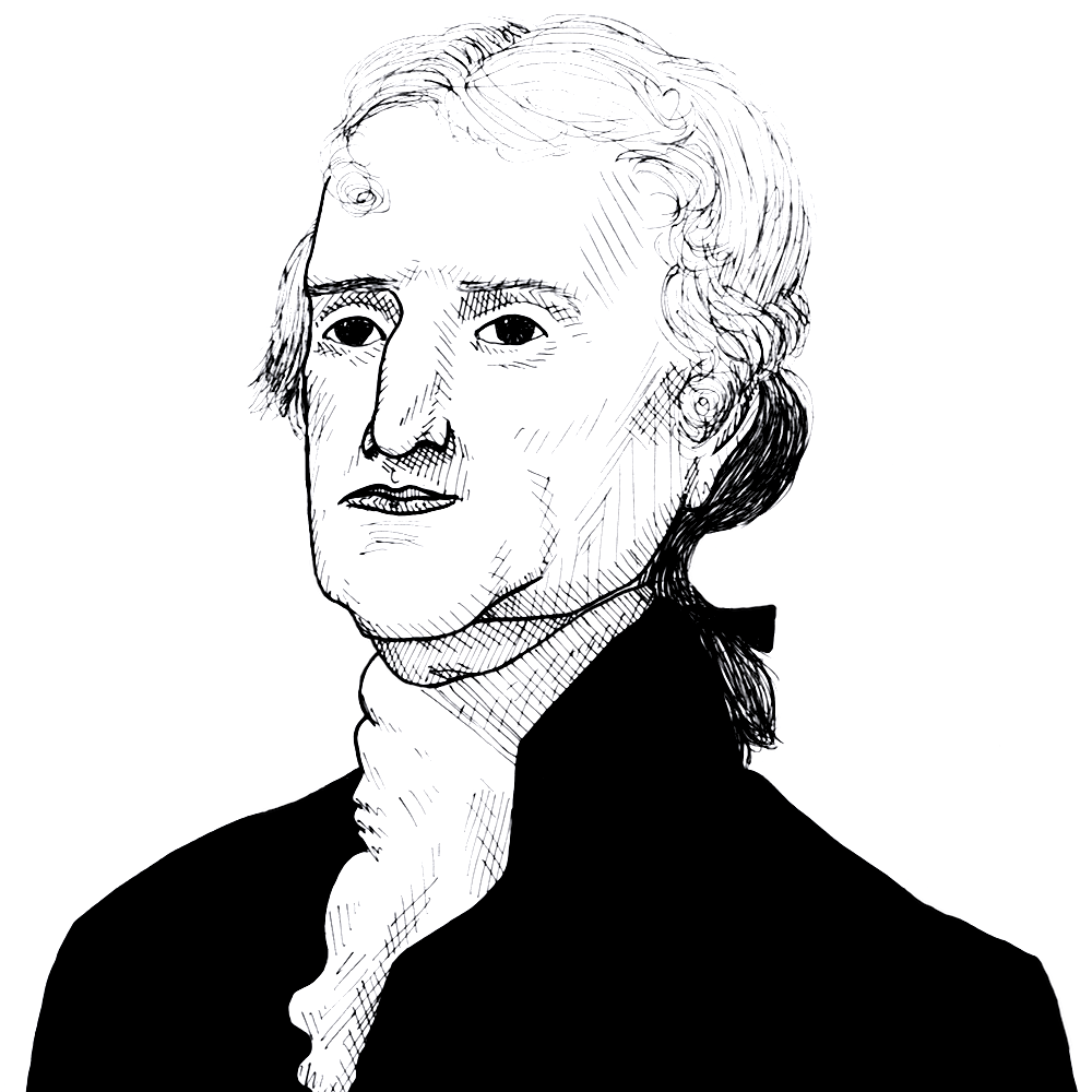 Black and white sketch portrait of Thomas Jefferson Black and white sketch portrait of Thomas Jefferson