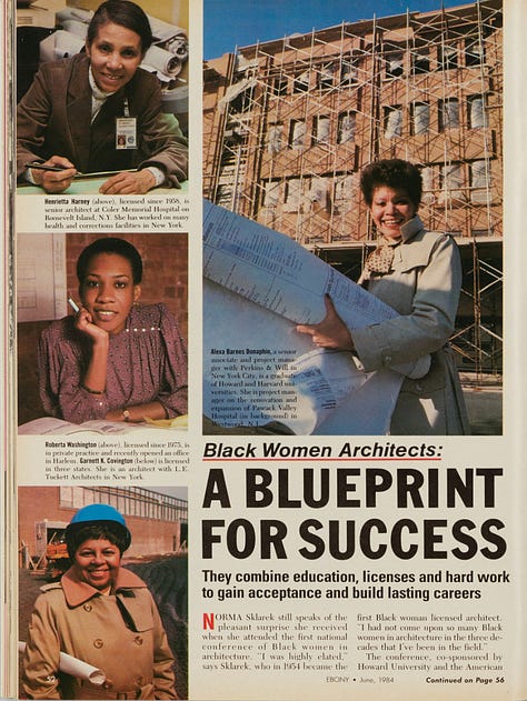 June 1984 Issue, Ebony Magazine via Smithsonian Institution Norma Merrick Sklarek Archival Collection. Shown on In Corso Studio, a vintage furniture platform in Toronto.
