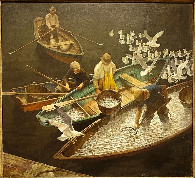 File:Dark Harbor Fishermen by N. C. Wyeth, 1943, tempera on panel - Portland Museum of Art - Portland, Maine - DSC04338.jpg