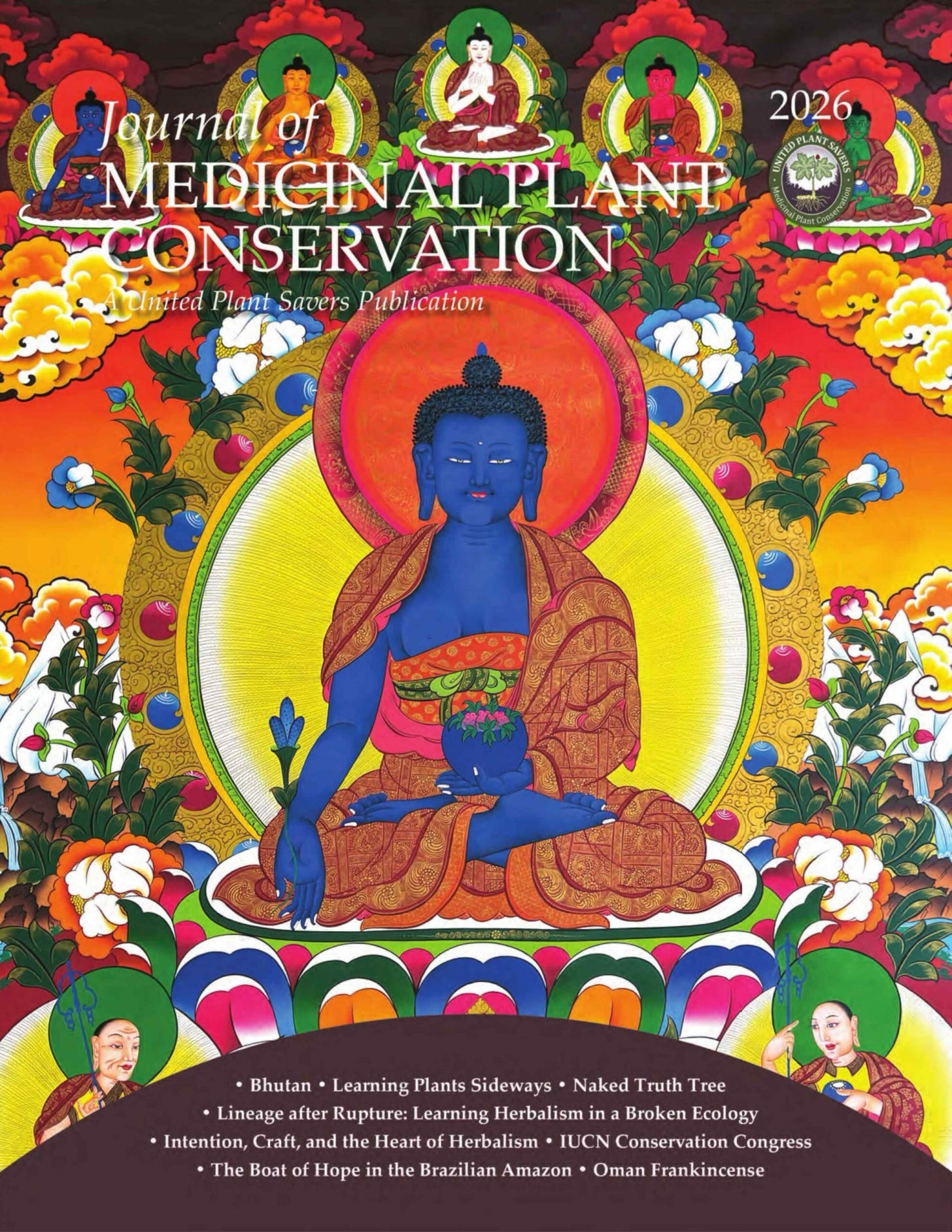 A brightly coloured cover showing various deities and stylised plants