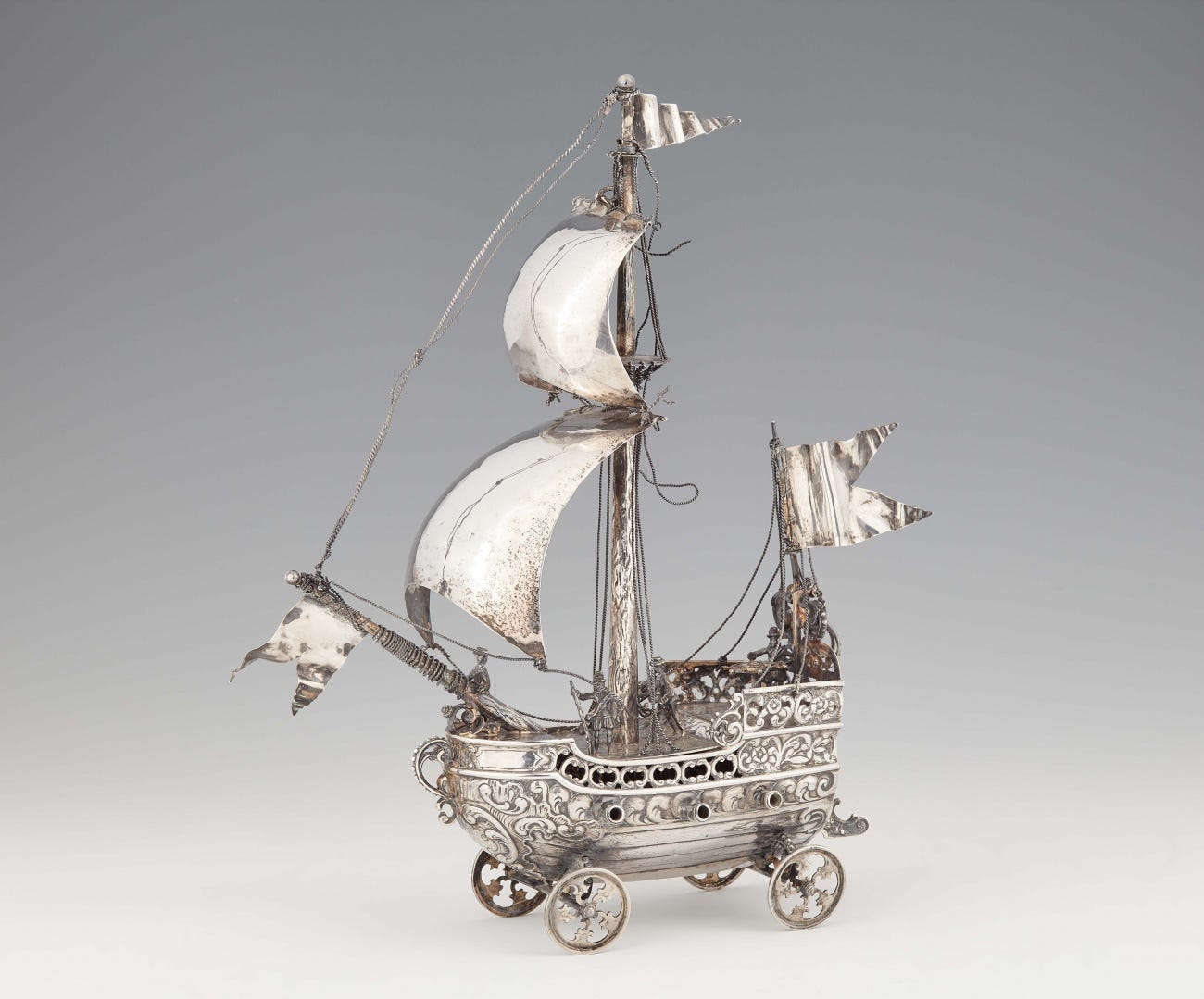 A Hanau silver novelty drinking vessel formed as a sailing ship - image-1