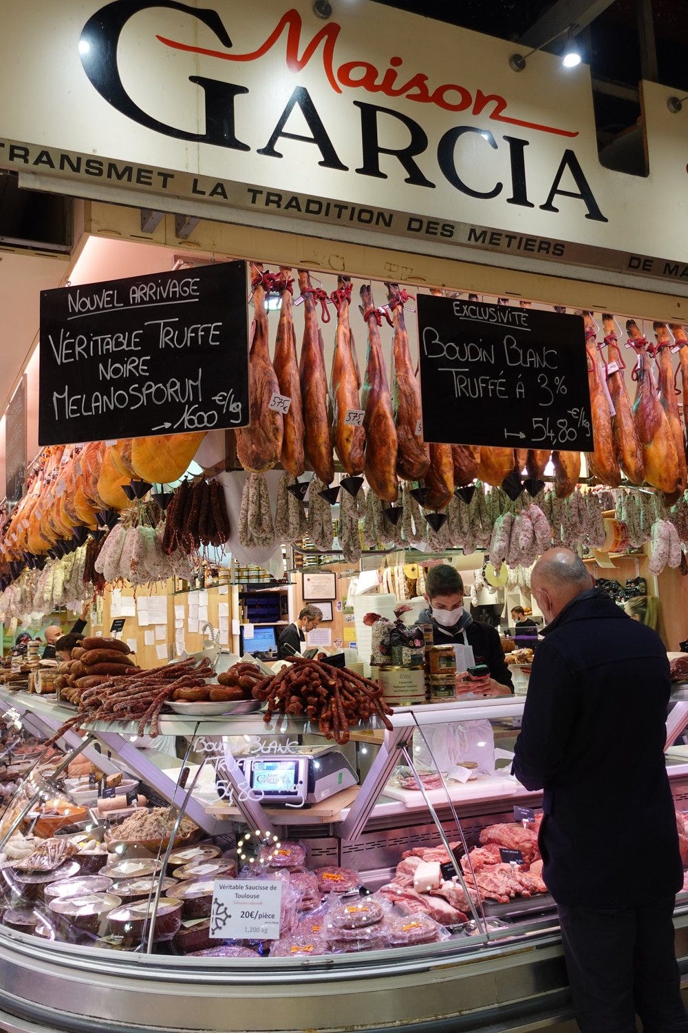 Fresh Meat and Charcuterie at Marché Victor Hugo, Toulouse, France Fresh Meat and Charcuterie at Marché Victor Hugo, Toulouse, France