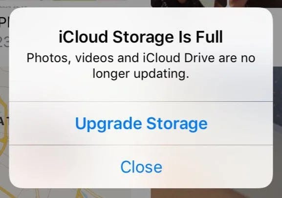 Storage full message