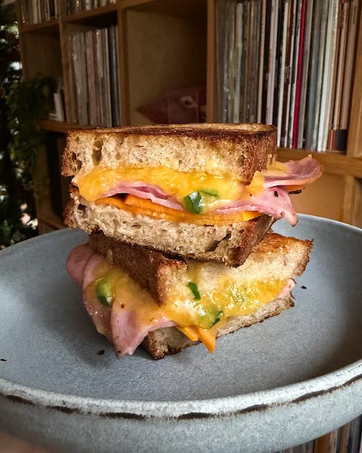 Persimmon Grilled Cheese with Ham, Honey & Jalapeño