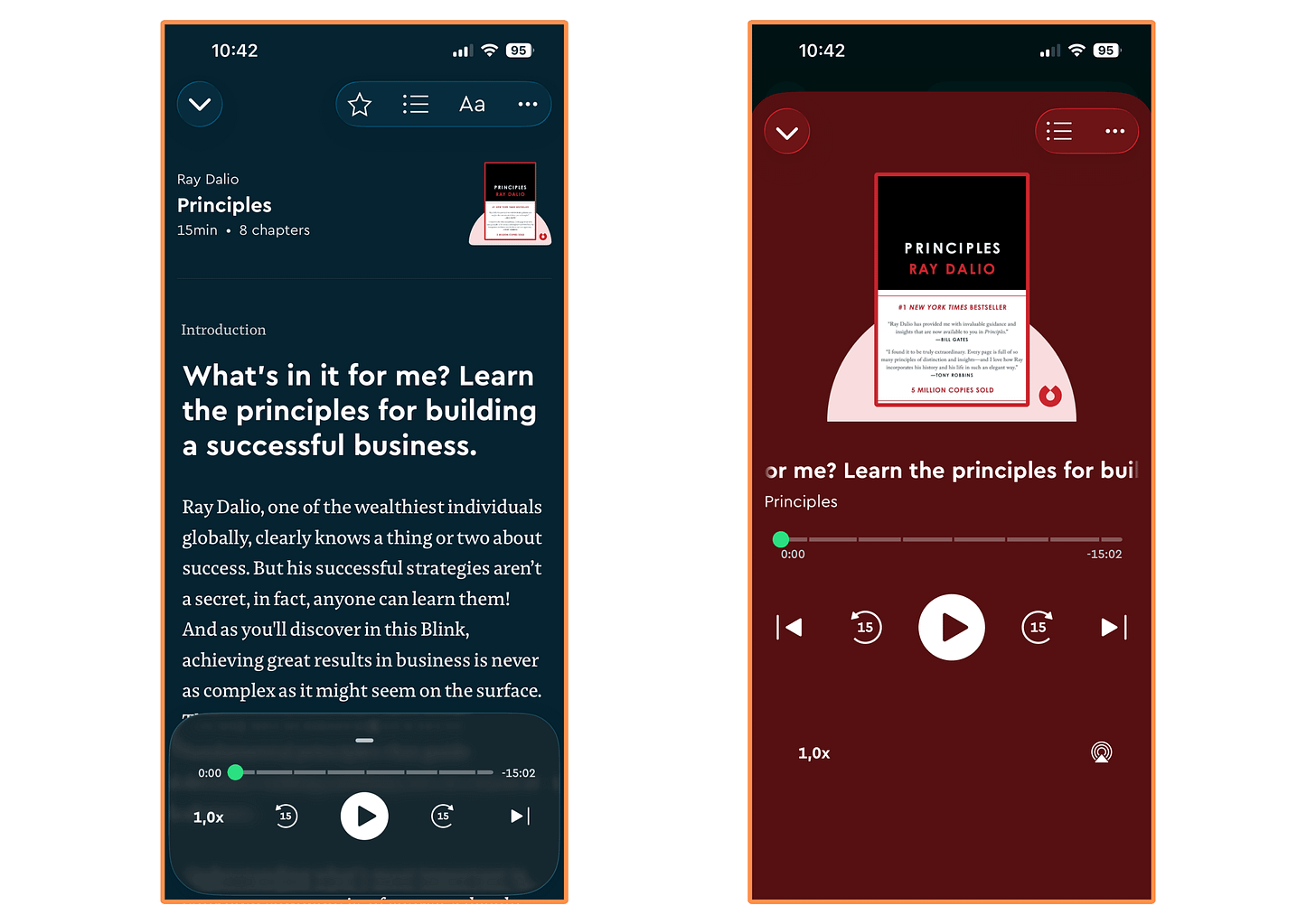Blinkist's audio version for their book summary of Principles Blinkist's audio version for their book summary of Principles