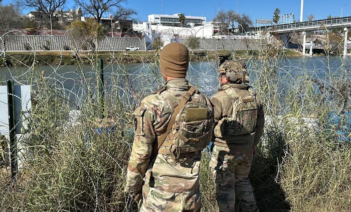 Texas Gov. Greg Abbott posted this photo to X on Tuesday, saying, "The Texas National Guard continues to hold the line in Eagle Pass."
