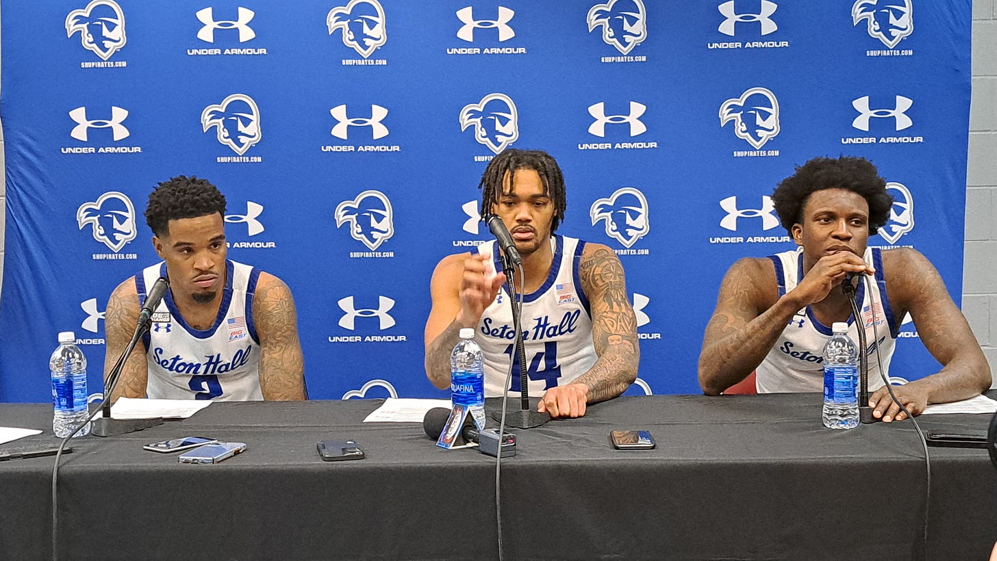 From left to right, Al-Amir Dawes, Dre Davis and Kadary Richmond meet with reporters on Feb. 24, 2024. (Photo by Adam Zielonka) From left to right, Al-Amir Dawes, Dre Davis and Kadary Richmond meet with reporters on Feb. 24, 2024. (Photo by Adam Zielonka)
