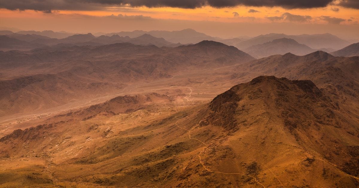 View over the mountains of the Sinai Peninsula at dusk