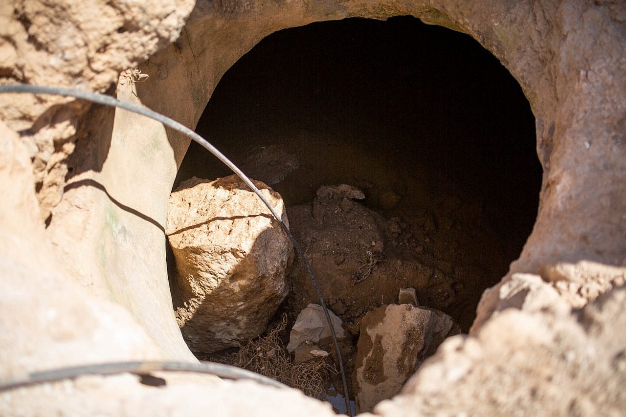The Makhamreh family’s well, full of large rocks that were tossed in by Israeli soldiers, June 22, 2022. (Emily Glick) The Makhamreh family's well, full of large rocks that were tossed in by Israeli soldiers, June 22, 2022. (Emily Glick)