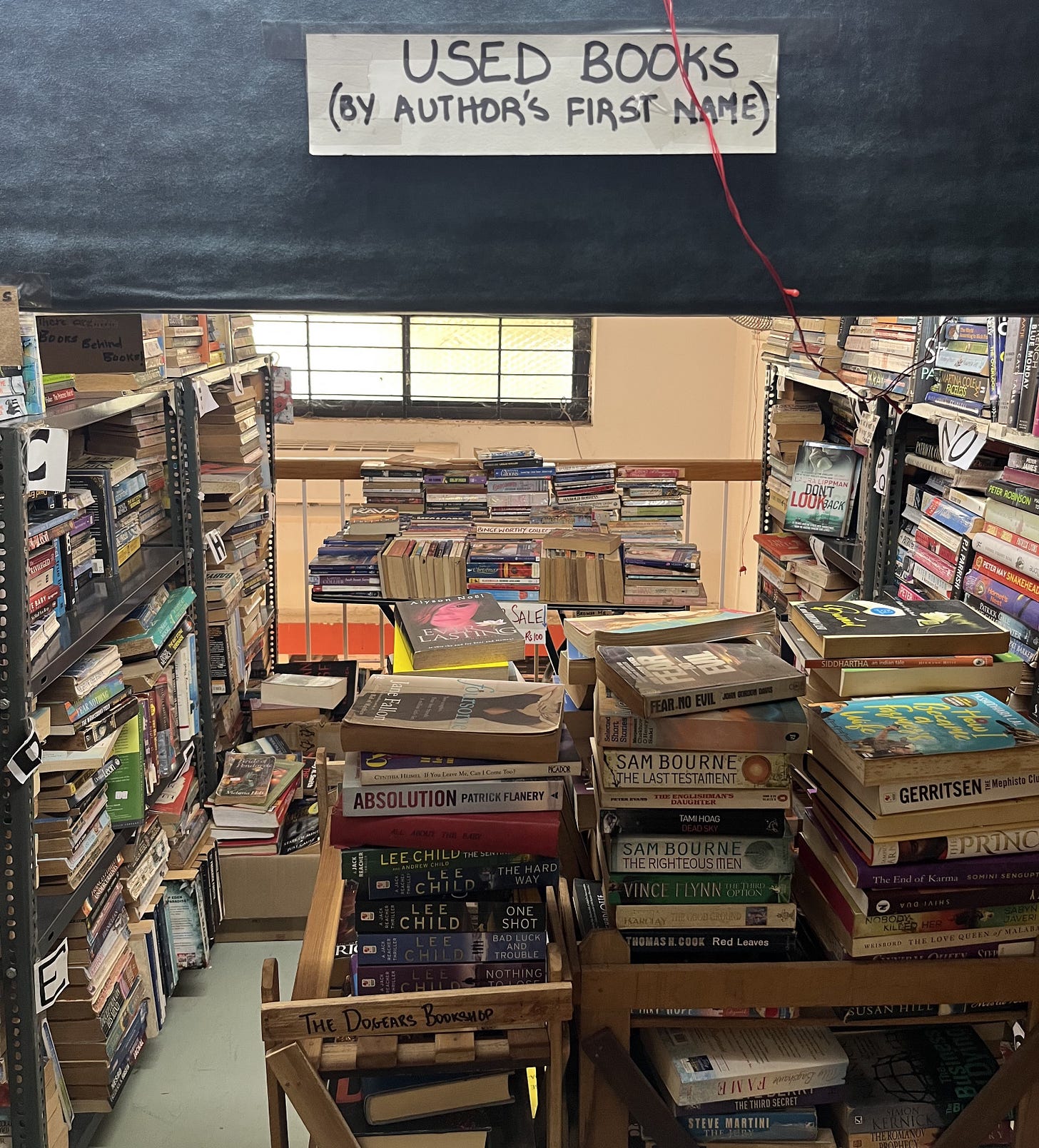 First floor of the dogears bookshop in goa, showcasing their used books section
