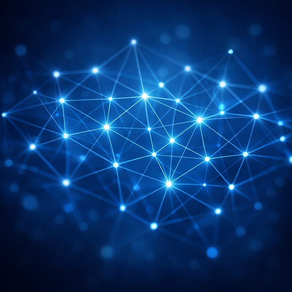 Abstract blue lattice of glowing points connected by thin lines, suggesting an energetic web.
